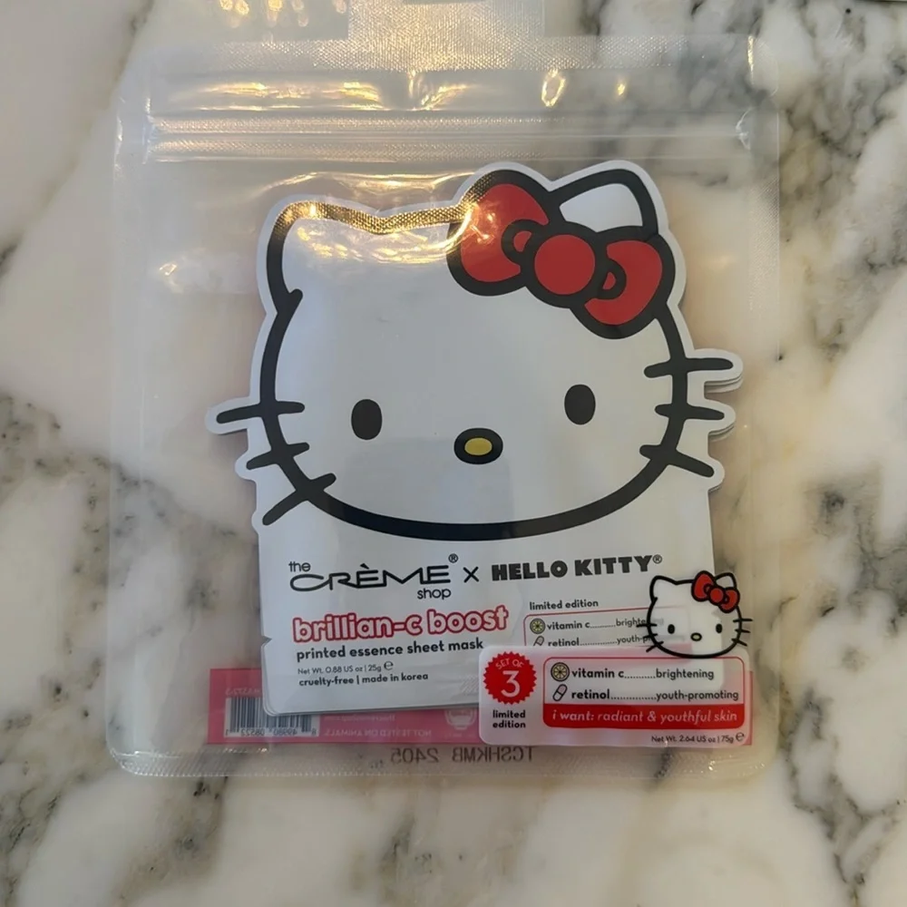 NIB Hello Kitty X The Creme Shop Face Mask 3 Pack Brillian-C Boost